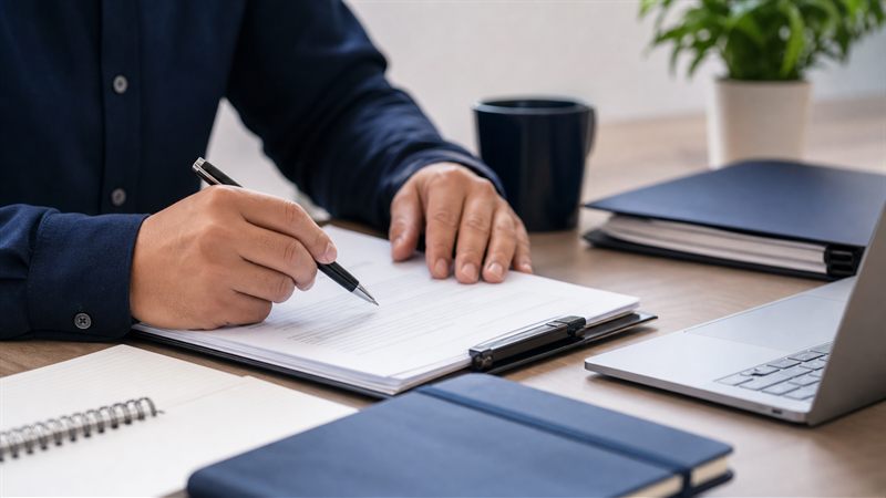 Permission to work and immigration status advice documents arranged on a desk